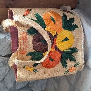 Nassalu 60's Large Vintage Straw Wicker Tote Travel Beachy Vacation Cruise Bag